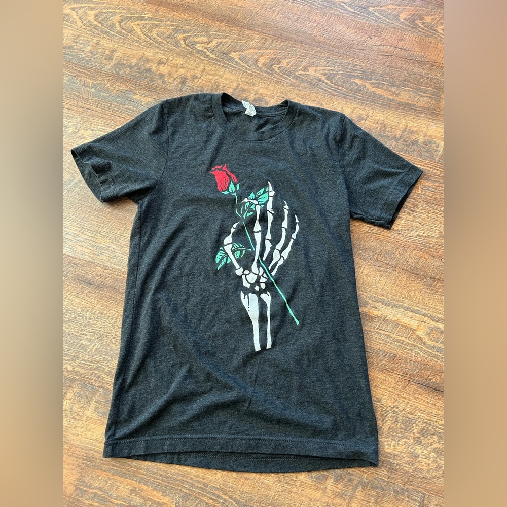 Wicked Clothing Graphic Tee with Skeleton Hand and Rose